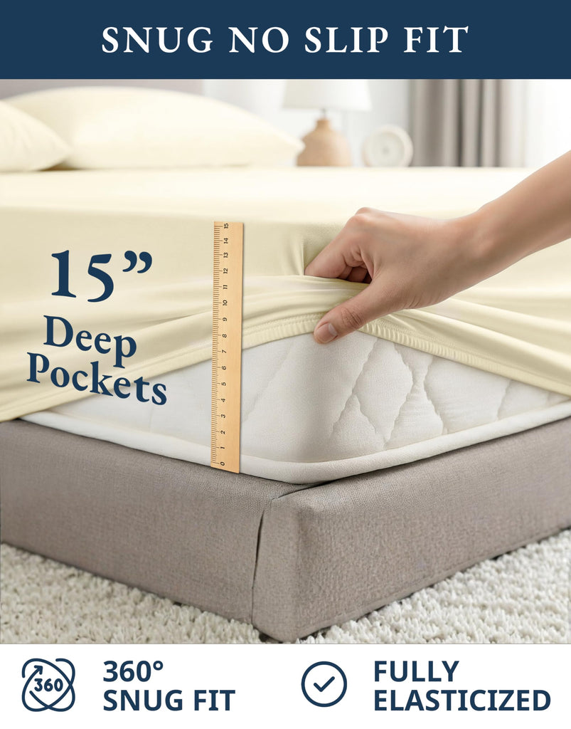 Queen Size Bed Sheets 100% Organic Cotton Soft 4pc - Natural