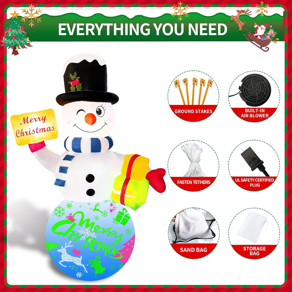 6FT Christmas Inflatables Snowman Outdoor Christmas Decorations Blow Up Snow Man Decor Built-in Rotating Music Box