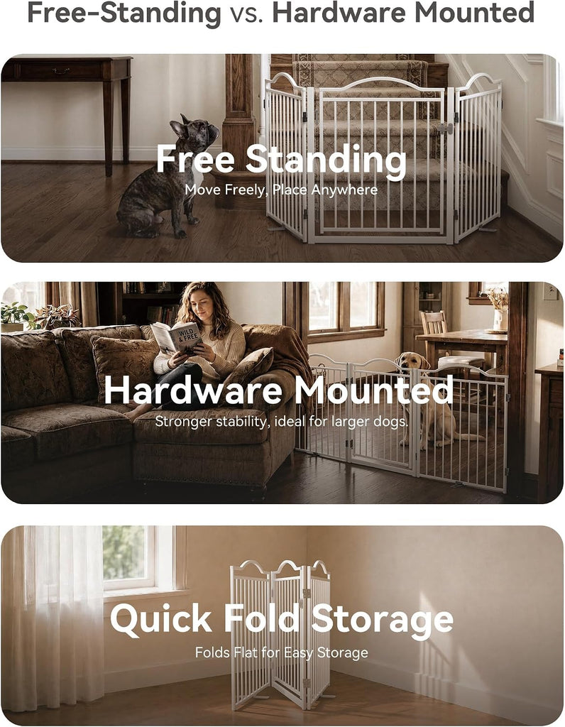 Metal Freestanding Foldable Dog Gate with Door, 30'' Tall