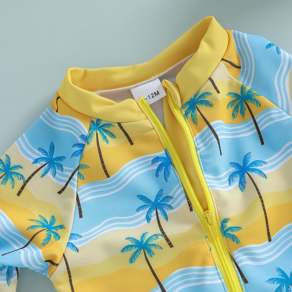 Toddler Baby Boys Swim Set Long Sleeve Rashguard Swimsuit Shirt Trunks Infant Bathing Suit Swimwear with Hat