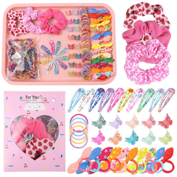 Hair Accessories for Toddler Girls,463 Pcs Colorful Hair Ties Set with 26 Pcs Hair Clips,Cute Scrunchies,Butterfly