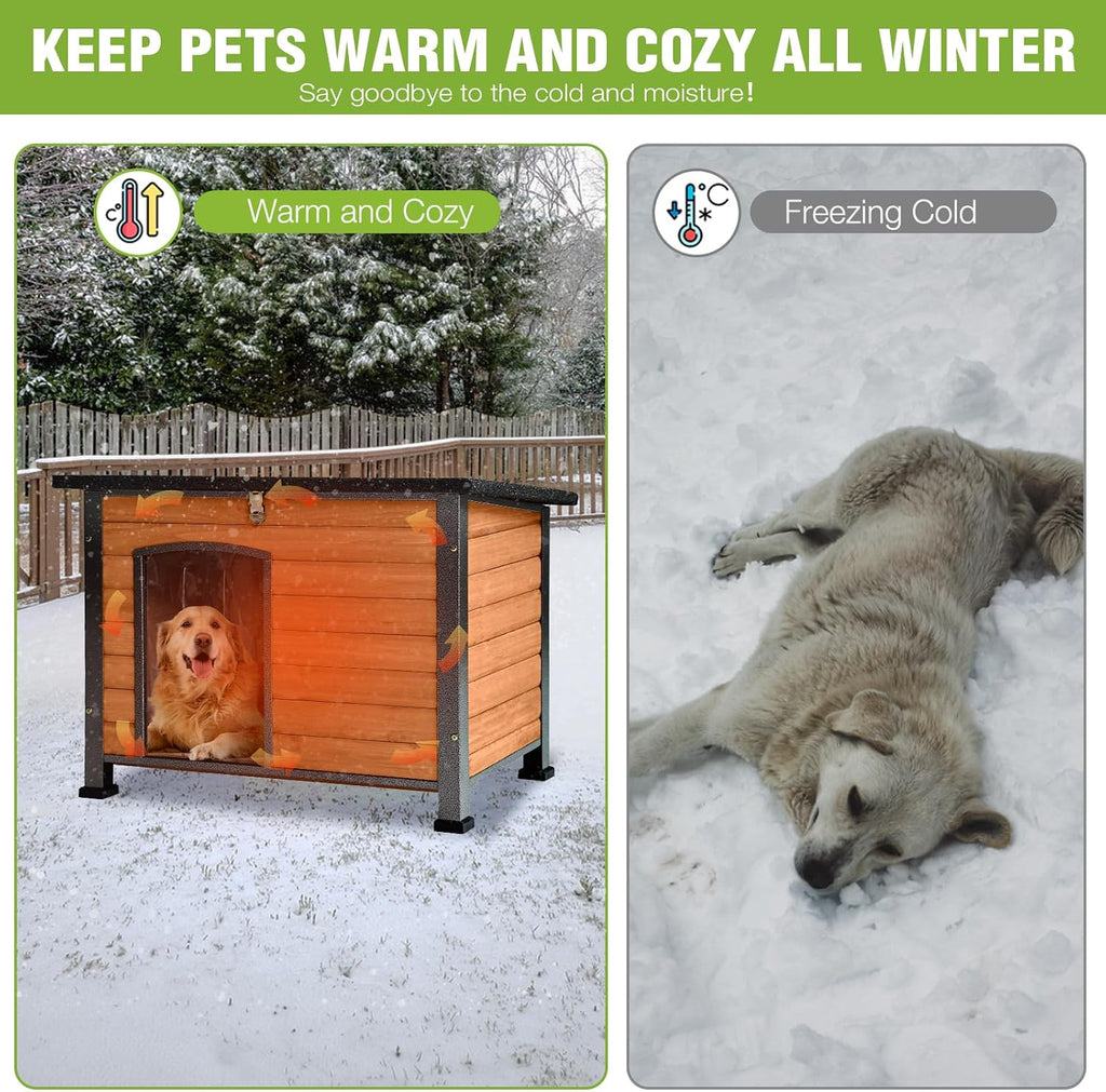 Large Outdoor Insulated Dog House Weatherproof Dog Kennel Indestructible Dog Shelter with Chew-Proof Full Metal