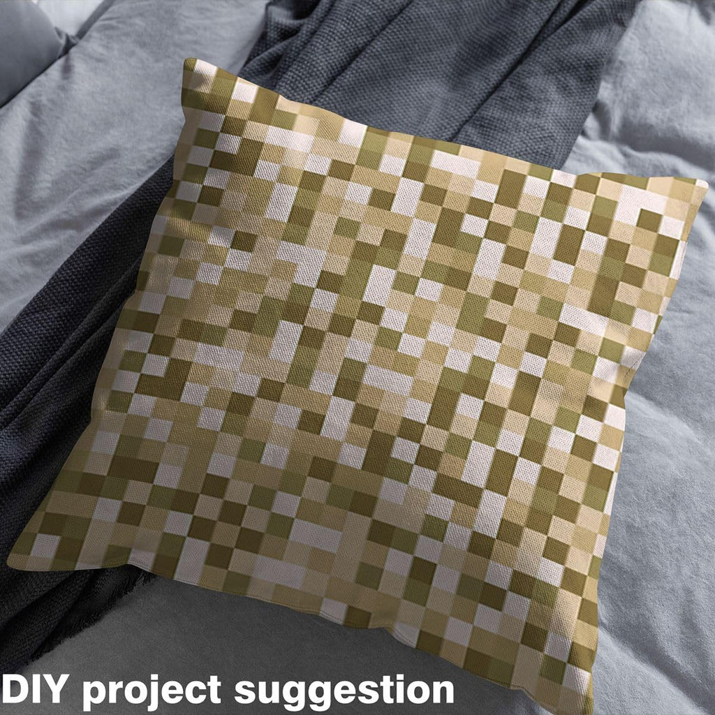 Pixelated Miners Fabric by The Yard Soft Polyester, Champagne Green Grid Fabric DIY Projects, Modern Geometric Games
