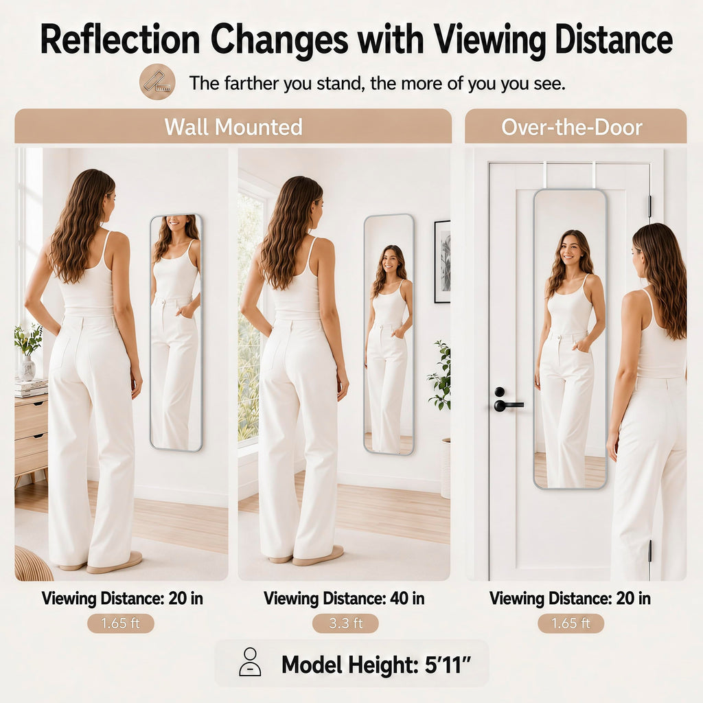 47x14" Full Length Mirror Over the Door Hang or Wall Mounted Silver