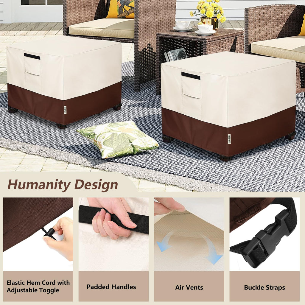 Patio Ottoman Cover Waterproof Square Outdoor Small Side Table Covers, 22"W x 22"D x 18"H, Outdoor Rectangular