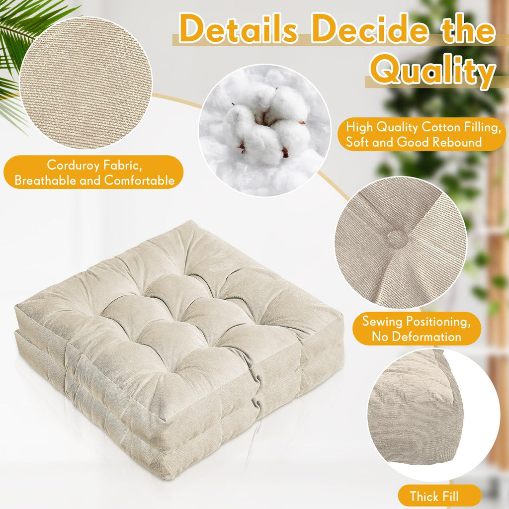 4 Pcs Beige Large Floor Pillow Cushion, Square 22 x 22