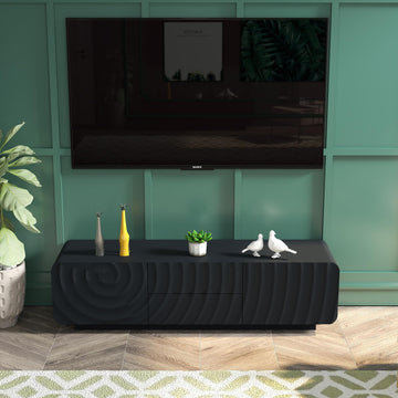 58'' TV Stand with Storage & 2 Drawers, Modern TV Console with Water Ripple Door Panels Mid-Century Credenza