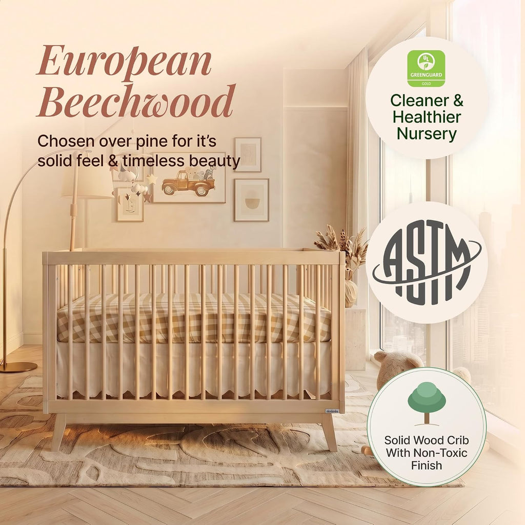 Baby Soho 3-in-1 Convertible Wood Crib Bed, Made in Italy, Washed | Crib to Toddler Bed, GREENGUARD Gold Certified
