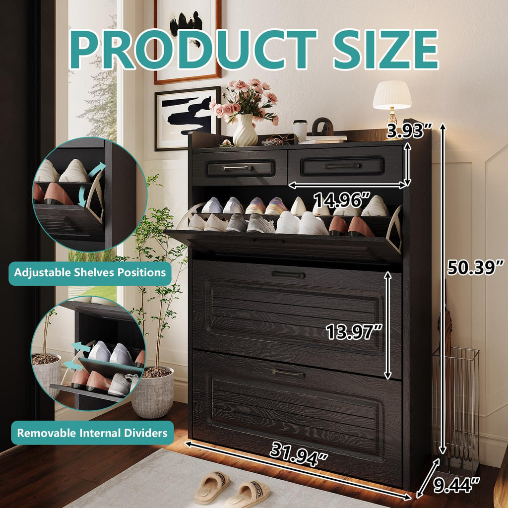 Shoe Cabinet Storage with 3 Large Flip Drawers & 2 Drawers