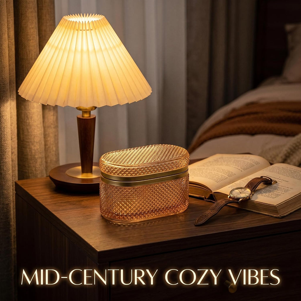 Embossed Glass Trinket Box with Lid for Women