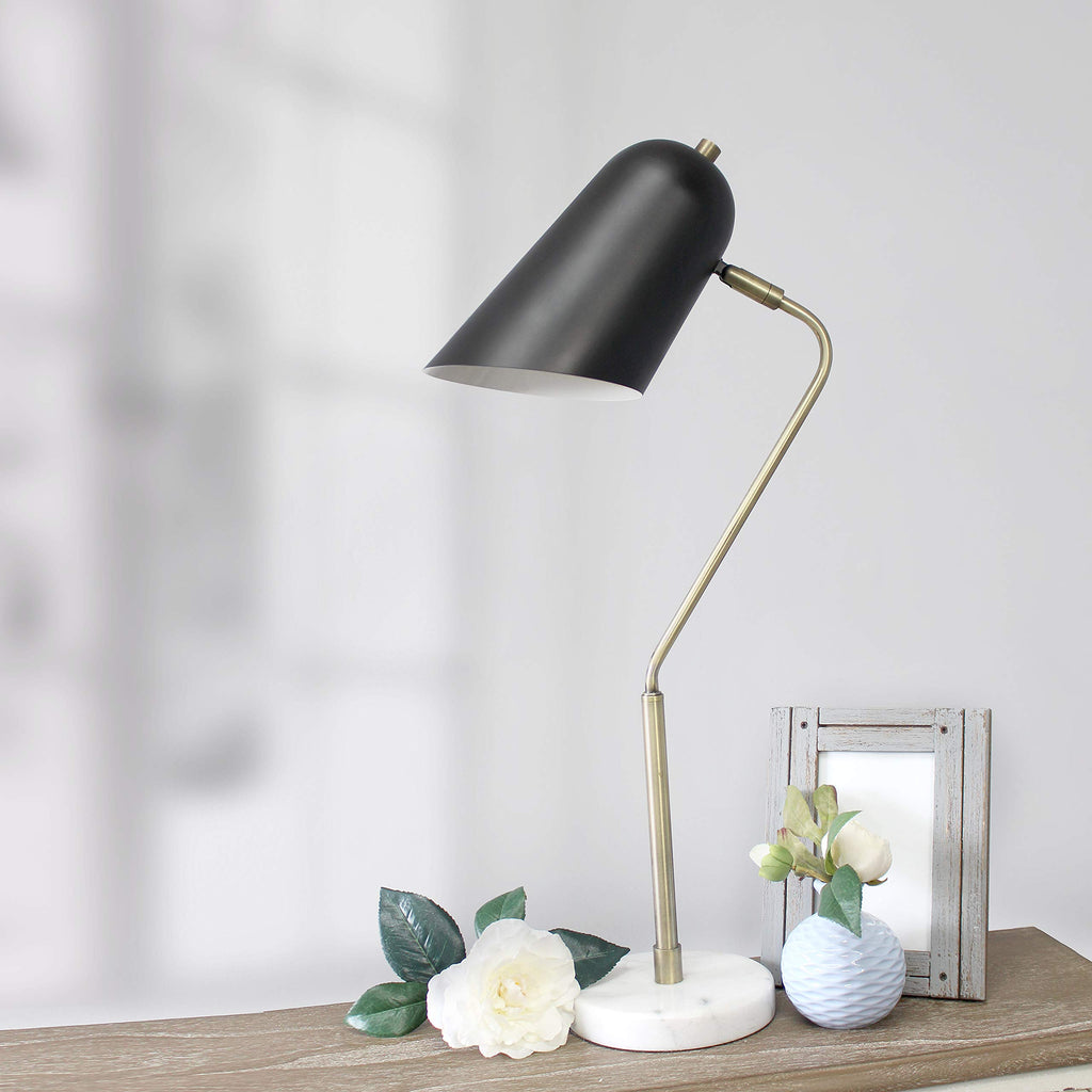 Antique Brass and Marble Base Arched Desk Lamp