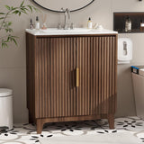 30 Inch Bathroom Vanity with Sink, Mid-Century Modern Vanity with Ceramic Basin and Fluted Soft-Close Doors
