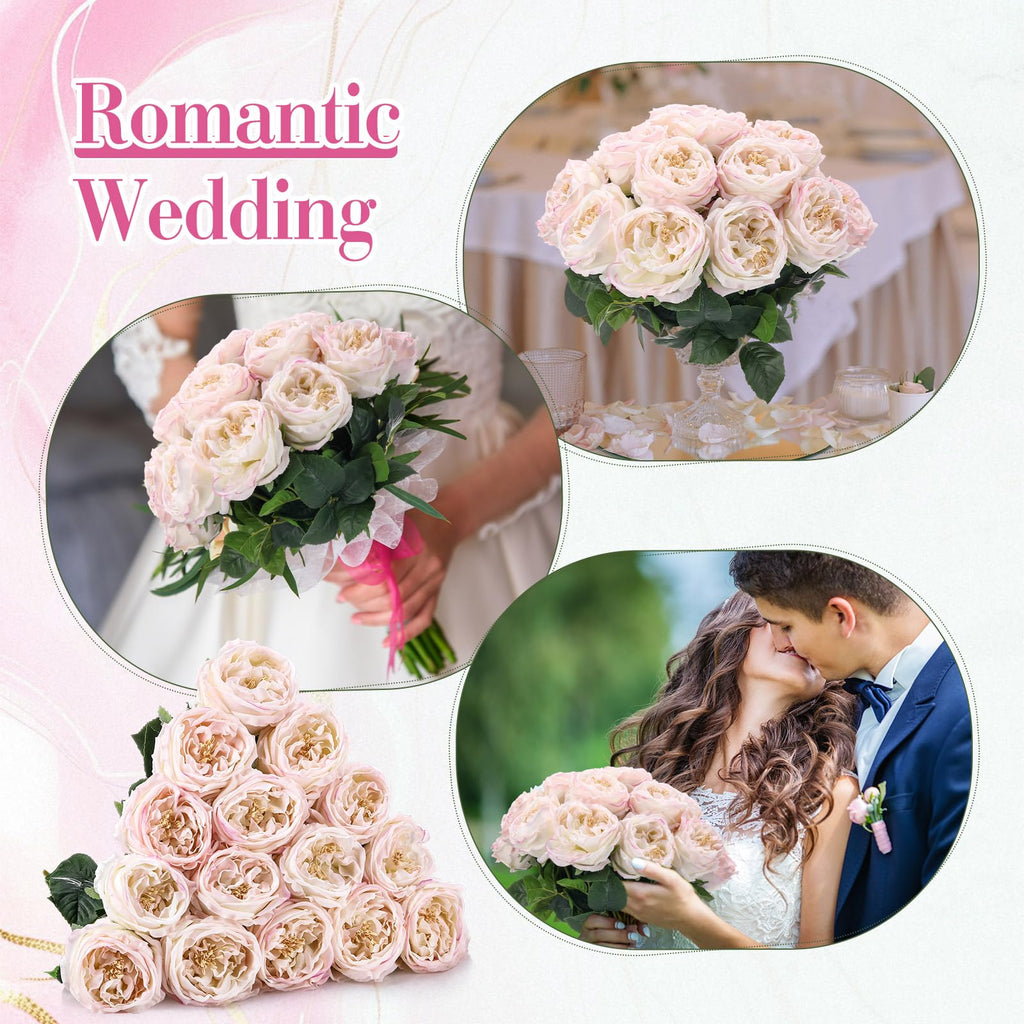 20 Pcs Peonies Artificial Flowers Faux Look Real, Light Pink