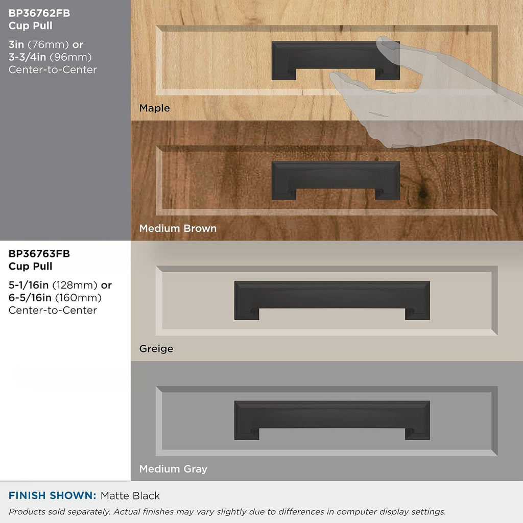 | Cabinet Cup Pull | Matte Black | 3 inch & 3-3/4 inch (76mm & 96 mm) Center to Center | Appoint | 1 Pack | Drawer Pull