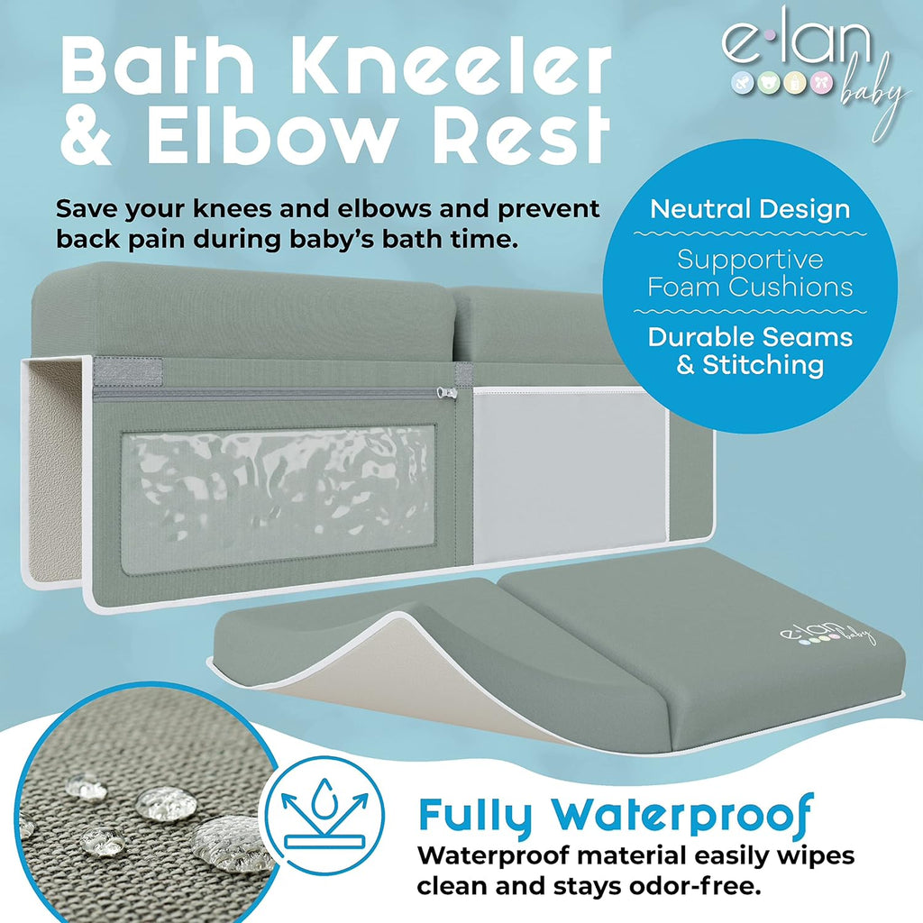 Comfortable Baby Bath Kneeler and Elbow Rest Pad Set - Kneeling Pad Bath Mat with 4 Toy Organizer Pockets,Non-Slip