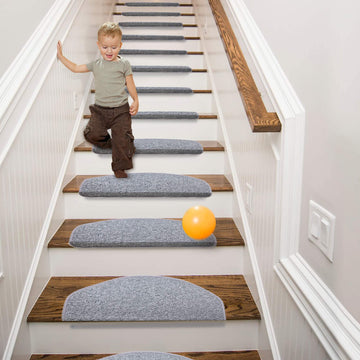 Bullnose Carpet Stair Treads Non Slip 13 Pcs, 8.7''x26'' Grey