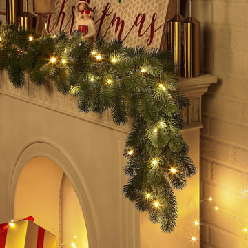 2PCS 9FT Pre-Lit Christmas Garland, Lighted Norfolk Pine Garland