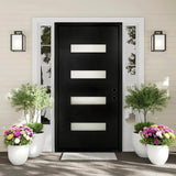 Fiberglass Entry Door Left Hand Inswing, 36 x 80, 4 Lite Frosted Glass 4-9/16 in. Vinyl Frame, Contemporary Style for