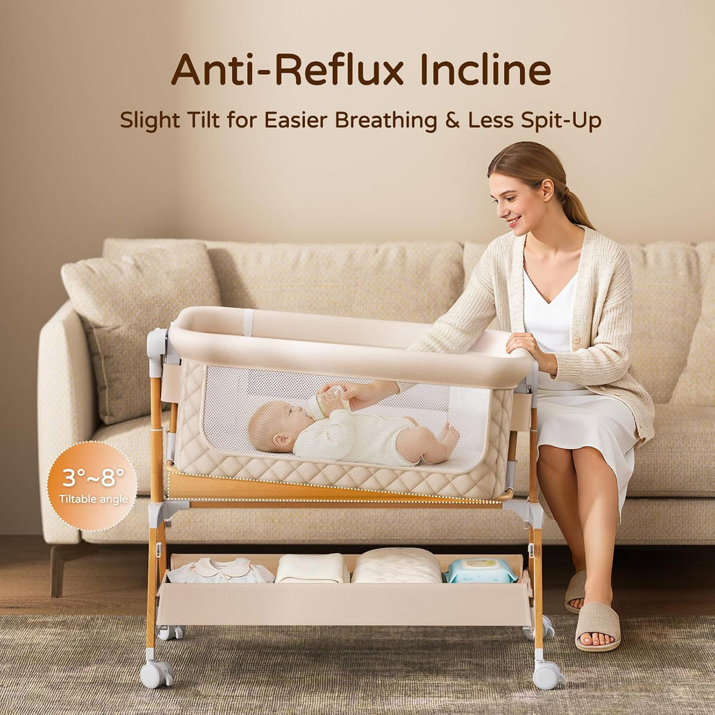 3 in 1 Baby Bassinet Bedside Sleeper,Bedside/Rocking Bassinet for Baby with Waterproof Comfy Mattress and Lockable