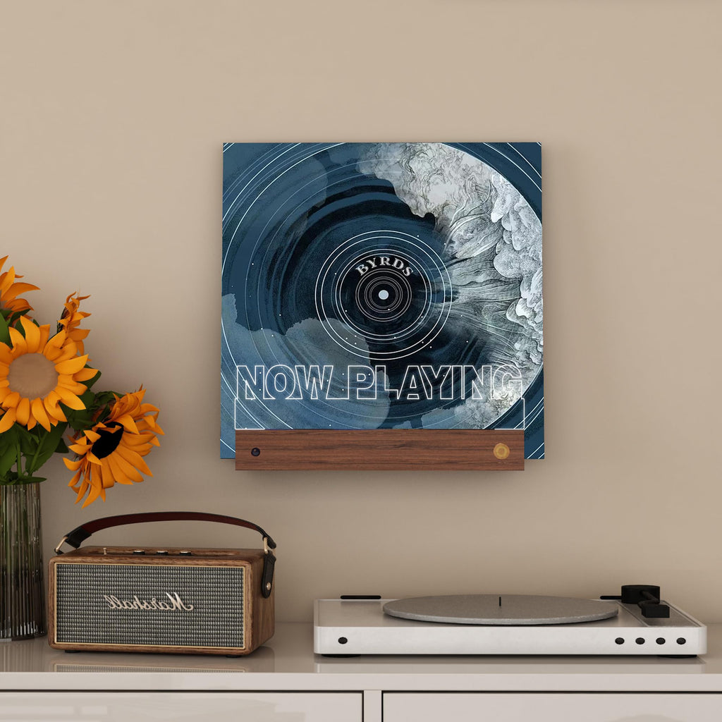 Now Playing Vinyl Record Wall Mount, Vinyl Wall Mount with 16 Changing Color Lights, Wooden Acrylic Holder for LP