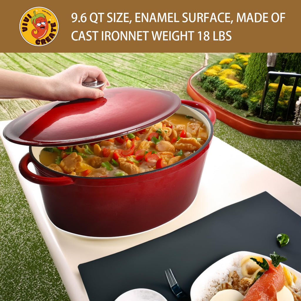 9.6 QT enamel cast iron dutch oven, red gradient color,cast iron pot (9.6 QT)