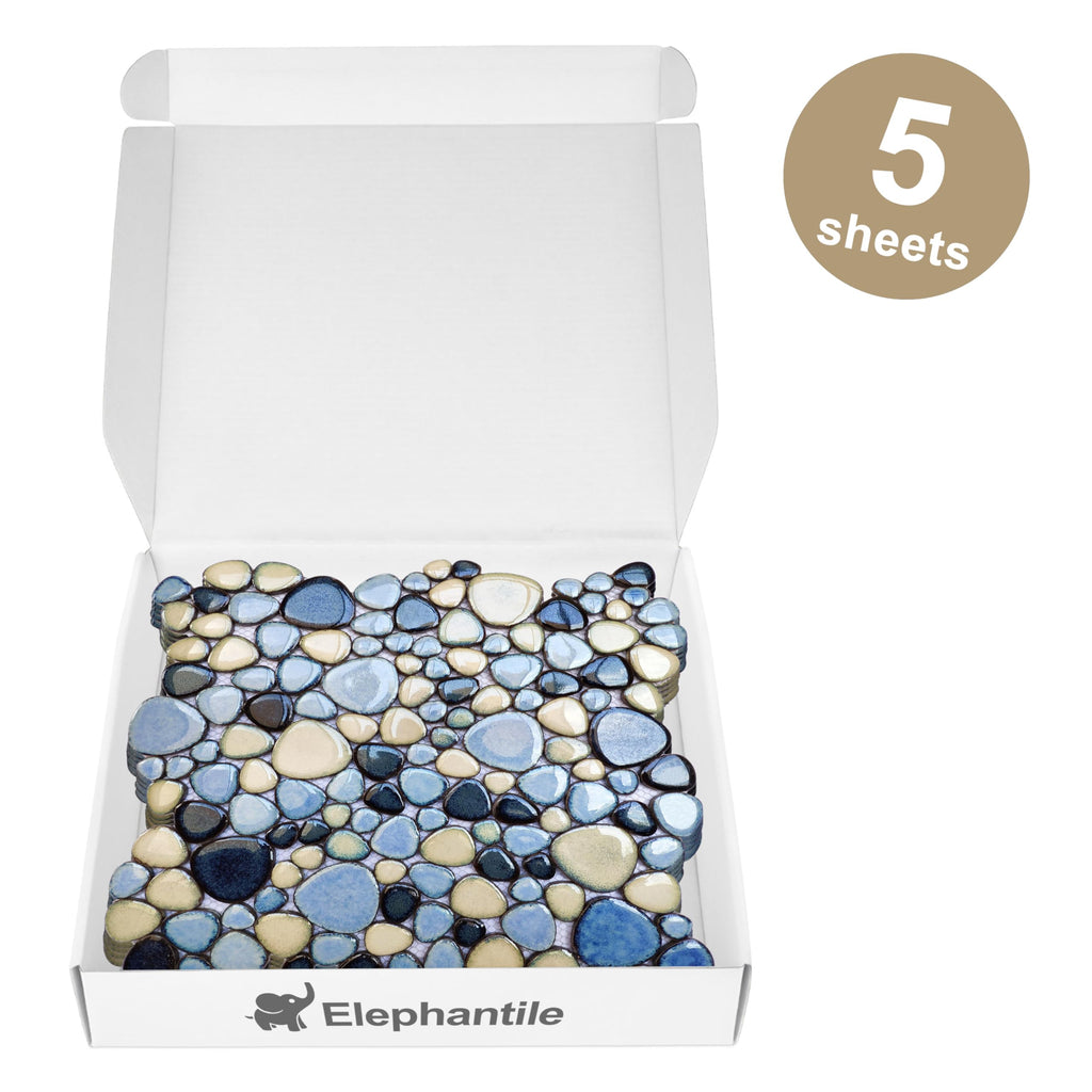 Shower Floor Pebble Tile Blue Mosaic Tiles Wall Backsplash Floor [Set of 5 Sheets]