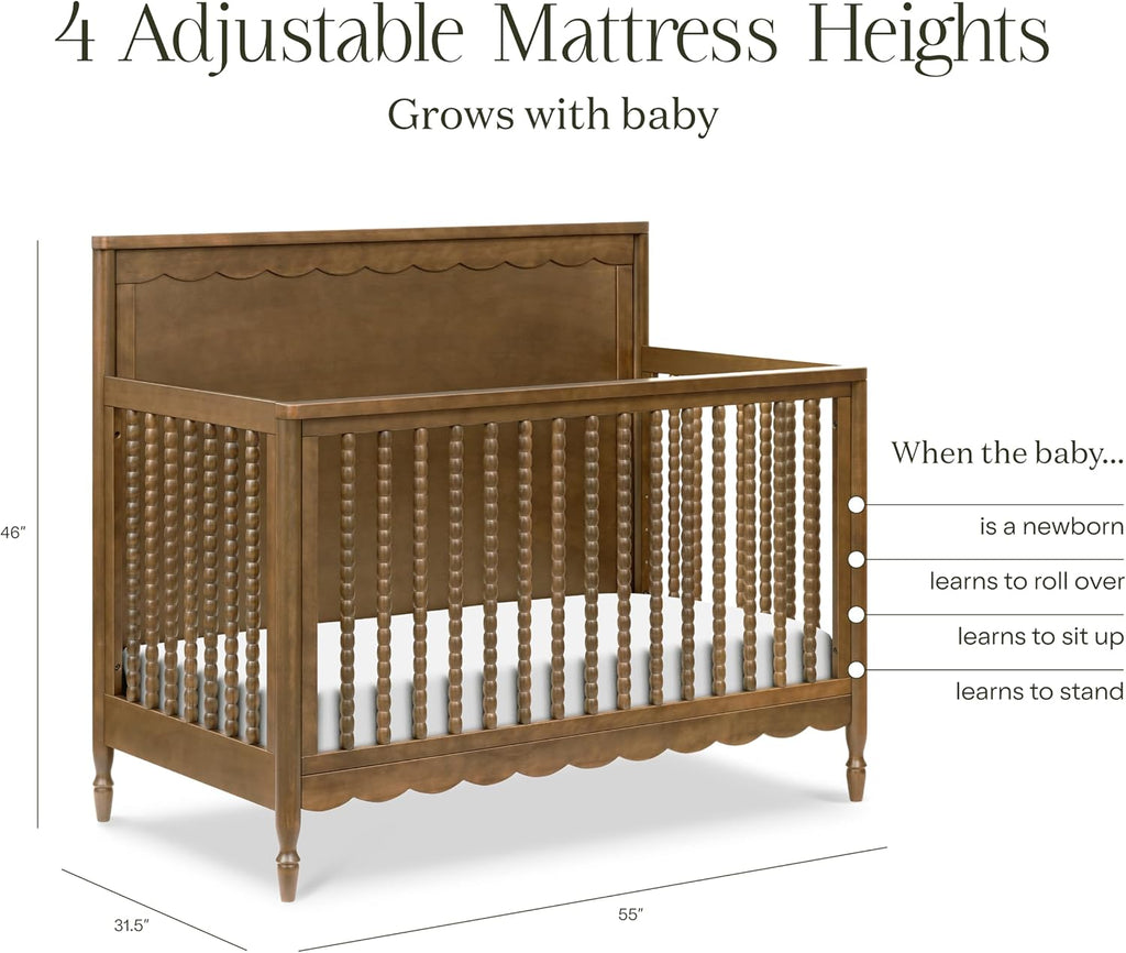 Ambrosia 4-in-1 Baby Convertible Crib, Natural Walnut | GREENGUARD Certified, Converts to Toddler Bed, Daybed &