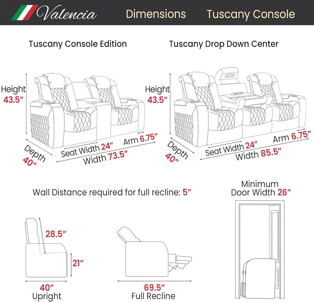 Home Theater Seating Tuscany 2025 3-Seat Power Recliner with Center Console