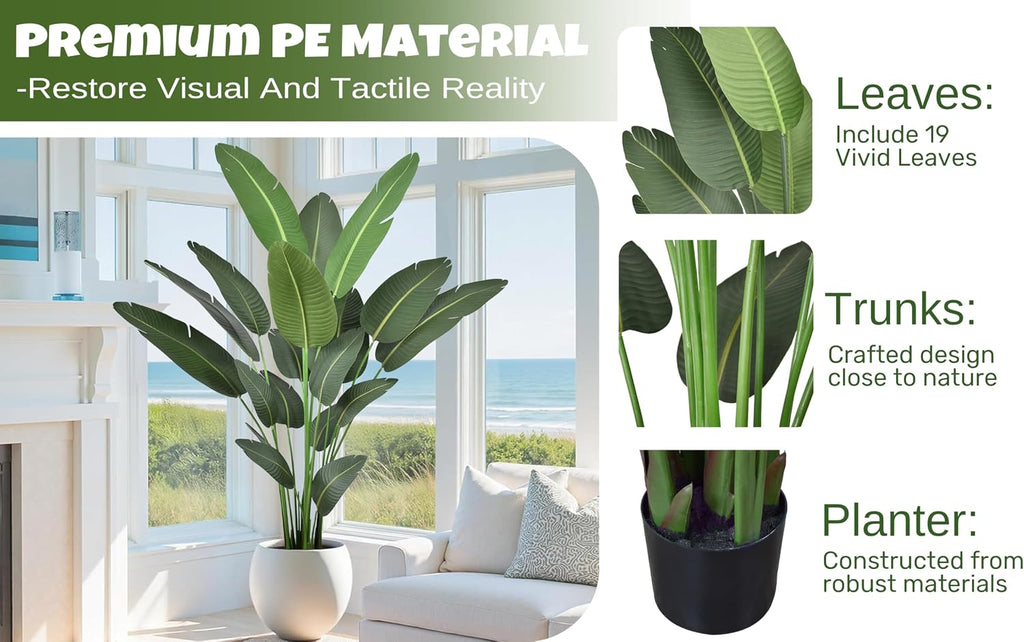 Artificial Bird of Paradise Tree 7FT with 19 Leaves Realistic Thick Banana Leaf Tall Large Faux Tropical Plant 82