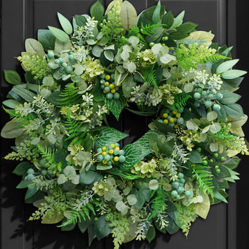 26 Inch Green Wreath for Front Door - Artificial Greenery Wreath with Berries, Indoor Outdoor All Season Year