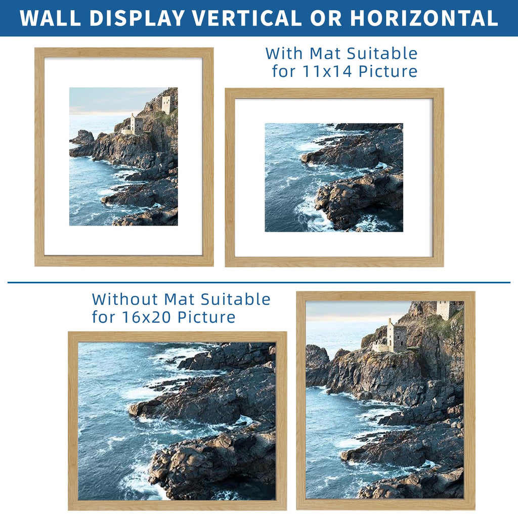 16x20 Frames Set of 2, Natural Oak Wood Style for 11x14 Mat