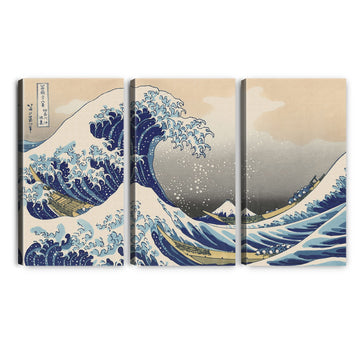 The Great Wave Off Kanagawa by Hokusai Cultural Historic 3 Panel wall Art Decorations Giclee Print On Canvas