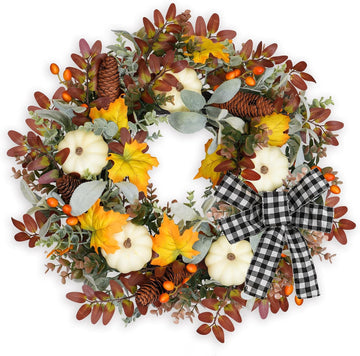 26" Fall Wreaths for Front Door Outside Pumpkin Autumn Wreath