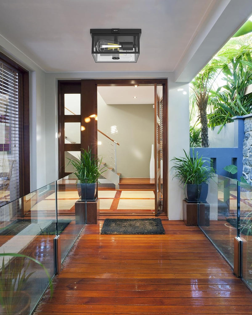 Outdoor Ceiling Light with Motion Sensor, Flush Mount Porch Light, Exterior Light Fixture with Clear Glass