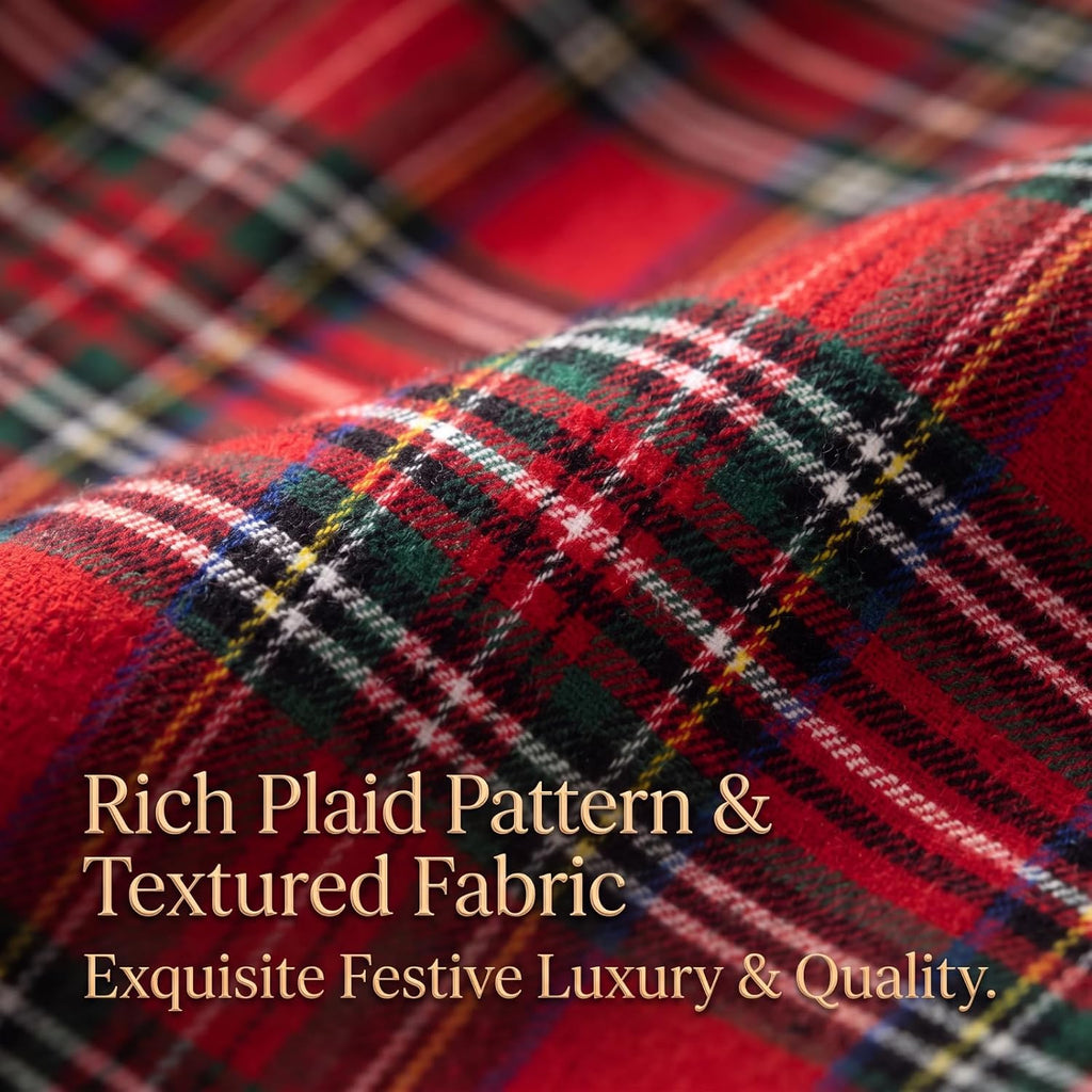 Christmas Tree Skirt with Ruffle Edge Bow, Red Tartan, 48 Inch