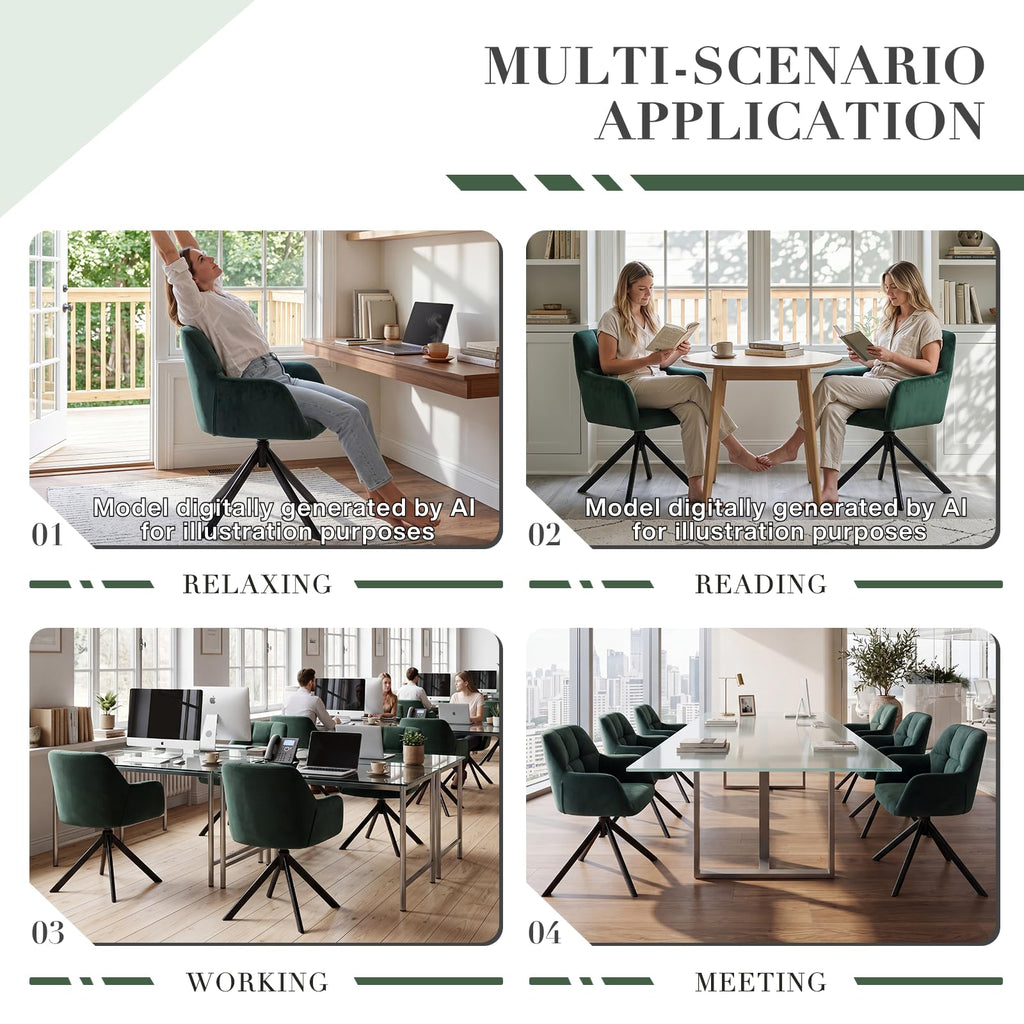 Comfy Velvet Desk Chair Modern Computer Task Chair no Wheels Swivel Accent Chair with Mid Back Arm Chair