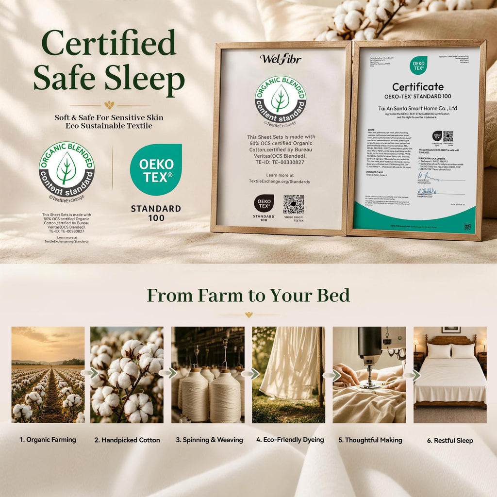 Organic Cotton Twin Sheet Set, Bed Sheets, 18" Deep Pocket Ivory