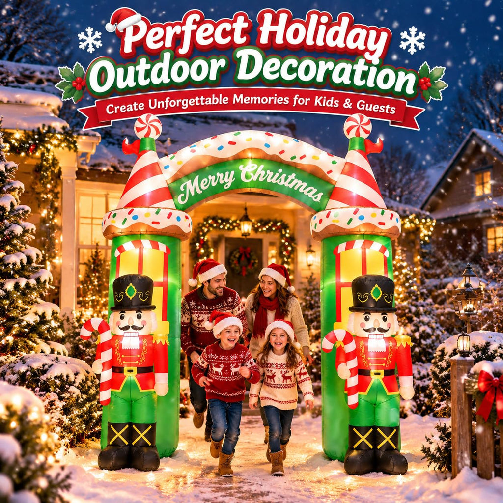 10 FT Christmas Inflatables Decorations, Outdoor Nutcracker Arch Giant Blow Up with Built-in LED Lights for Yard