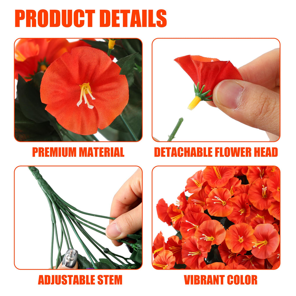 Artificial Fake Hanging Flowers Plants for Outdoor Outside Spring Summer Decoration 4PCS Faux Silk UV Resistant