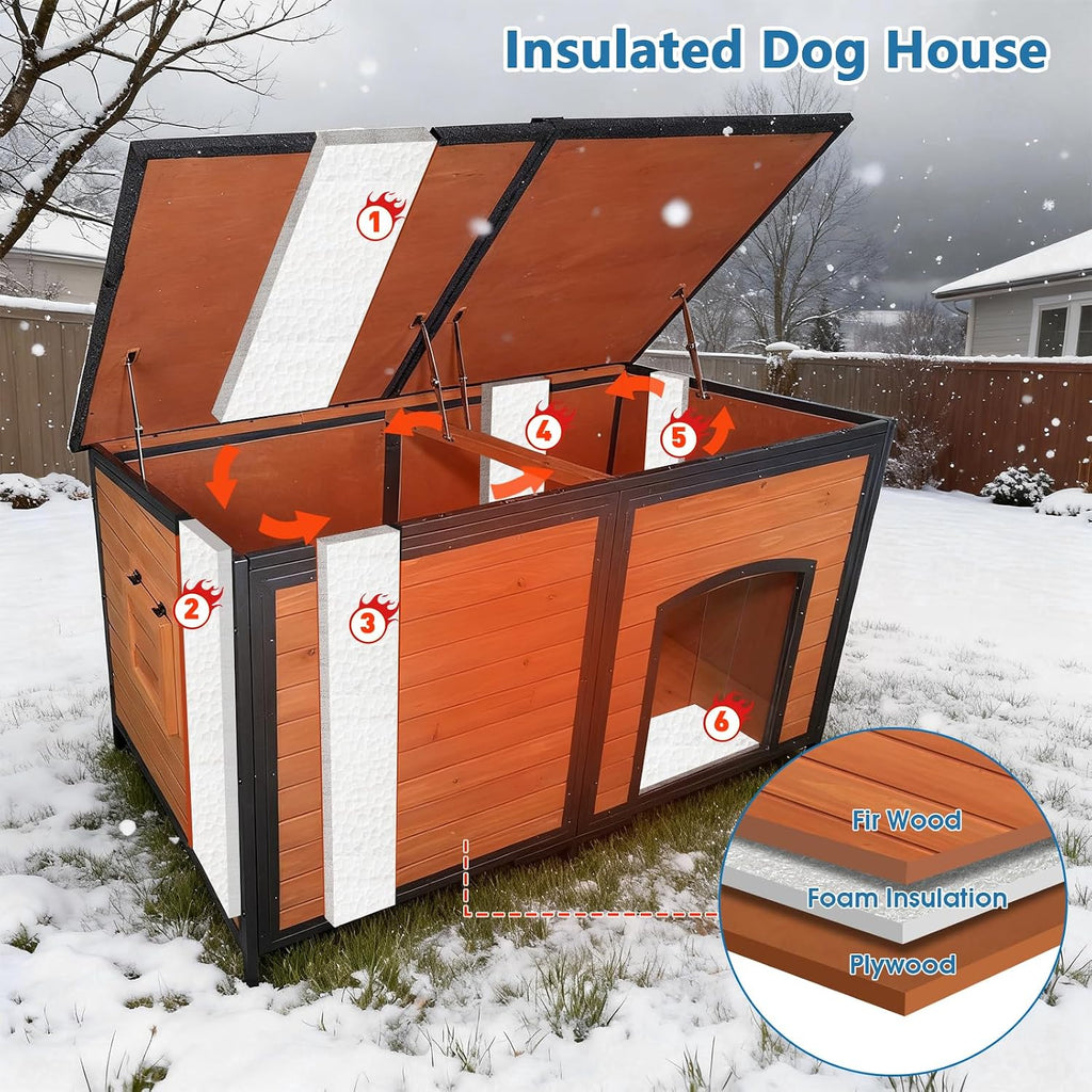 Outdoor XXL Insulated Wooden Dog House Weatherproof Chew Resistant Frame