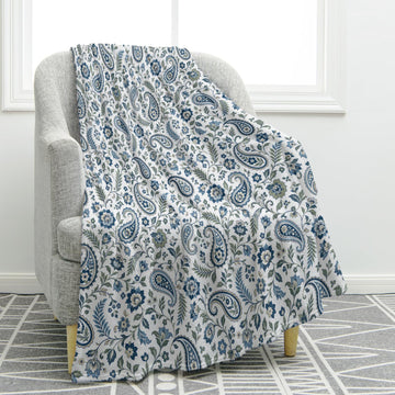 Paisley Throw Blanket Blue and White Vintage Floral Blanket 60"x80"