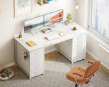 48 Inch White Computer Desk with 8 Fabric Drawers, Modern Office Desk with Large Storage, Study, Gaming, White