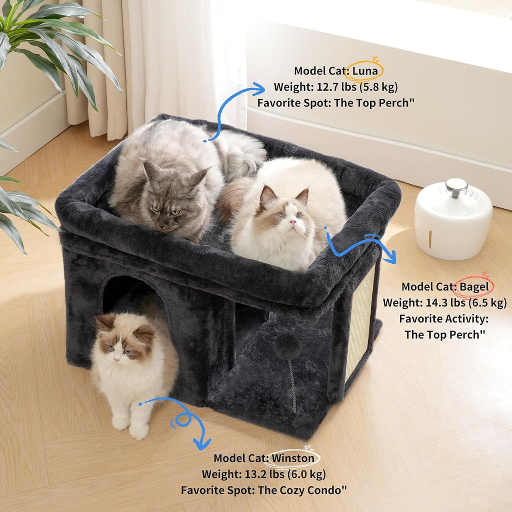 Cat Tree, 14" Cat Tower with Large Cat Bed & Condo