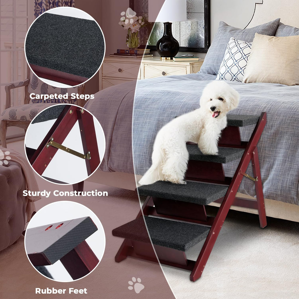Wooden Dog Stairs/Steps, Foldable 4 Steps