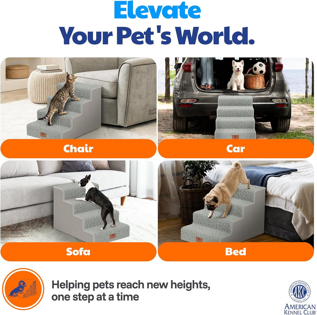 AKC 4-Step Pet Stairs - Durable, Non-Slip Steps for Small Dogs and Cats, Washable Cover, Simple No-Tool Assembly