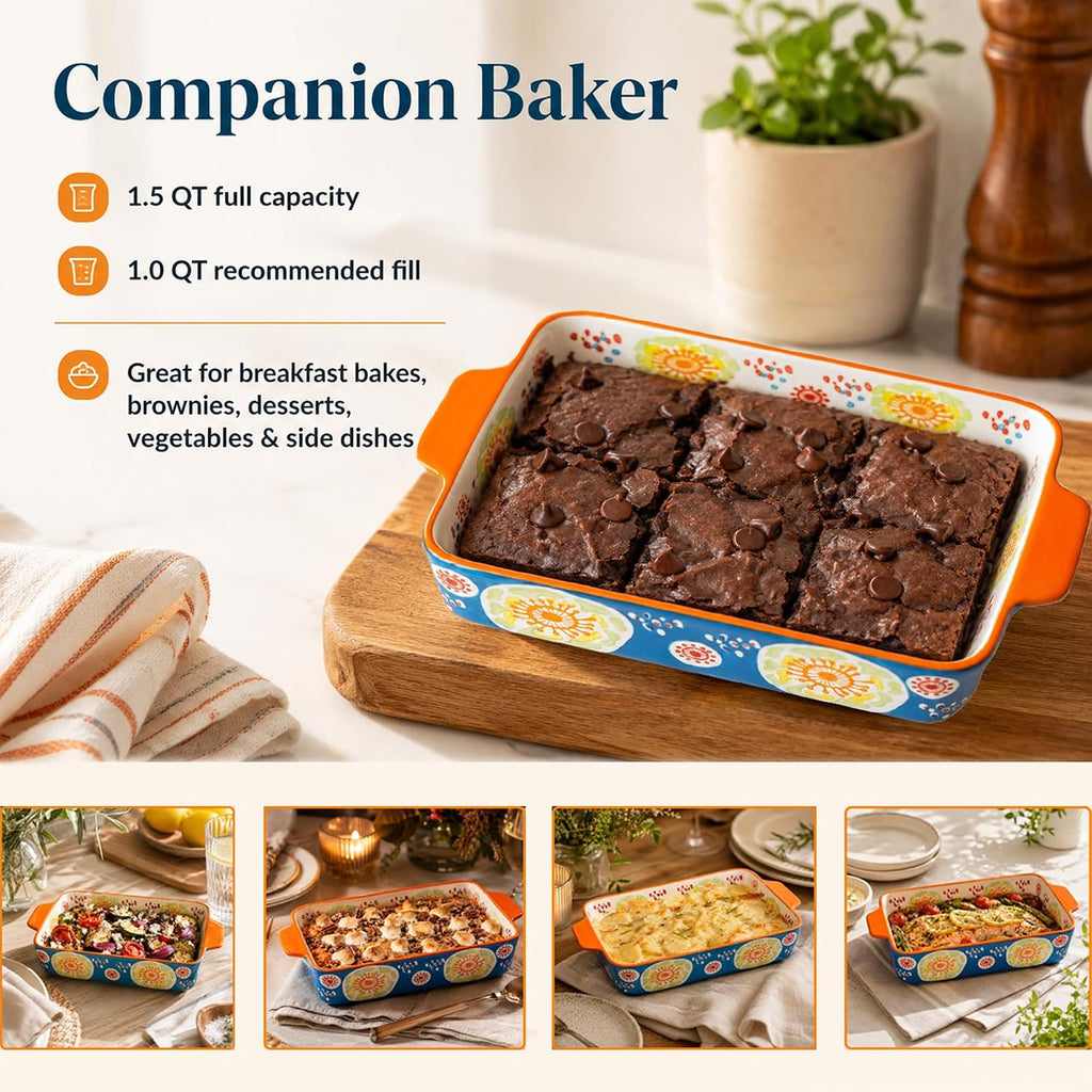 Ceramic Dish Set, 2-Piece Stoneware Casserole Dishes for Oven, 3.4QT & 1.5QT Deep Lasagna Bakeware with Handles