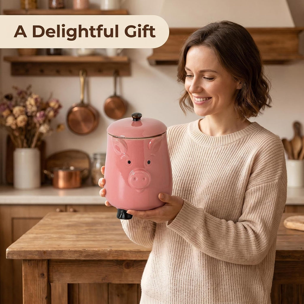 Ceramic Pig Cookie Jar with Airtight Lid Counter Candy Canister