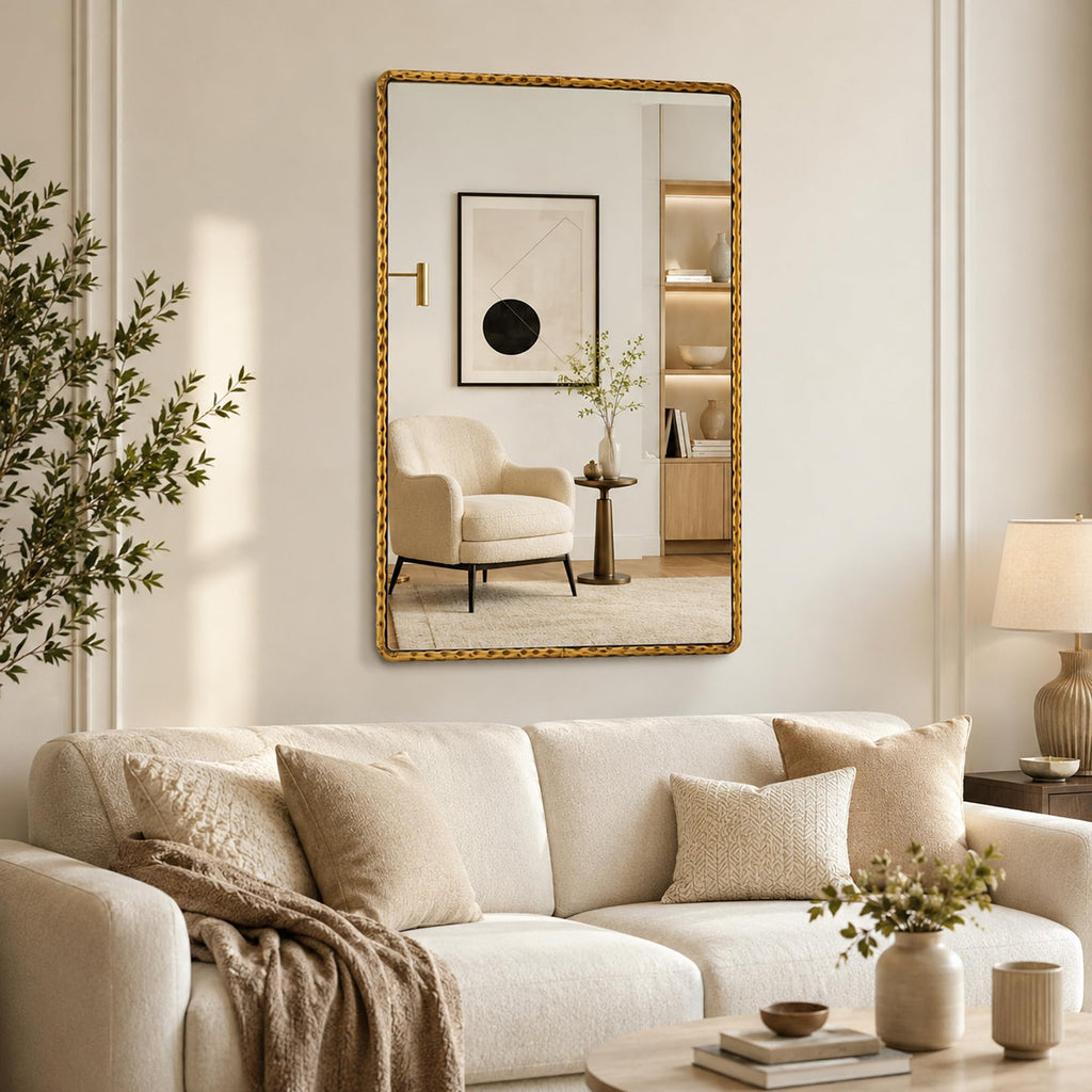 24"x36" Hammered Antique Gold Bathroom Mirror, Rounded Rectangle