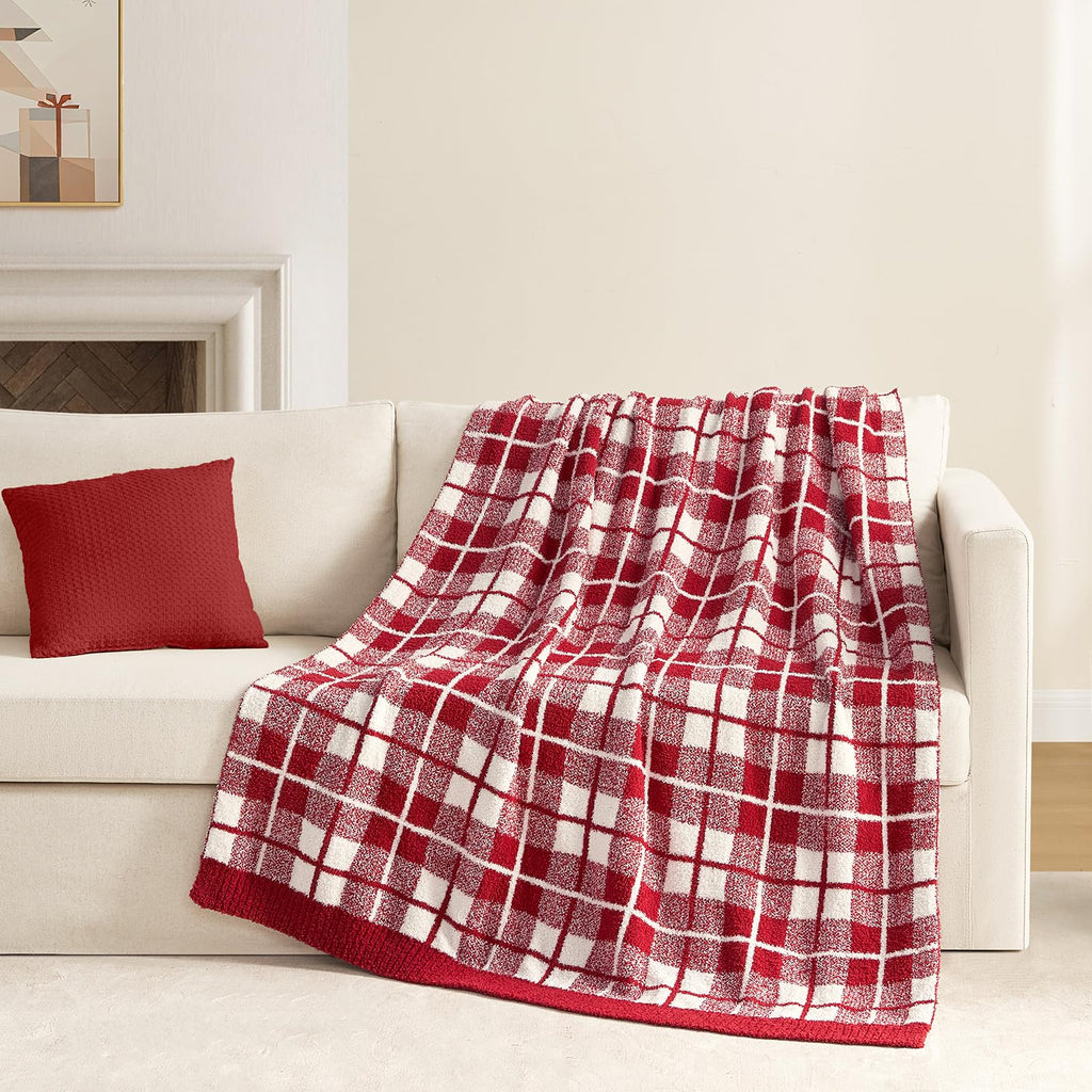 Red Checkered Throw Blanket for Couch, Super Soft Cozy Warm Christmas Red Blankets, Reversible Buffalo Plaid