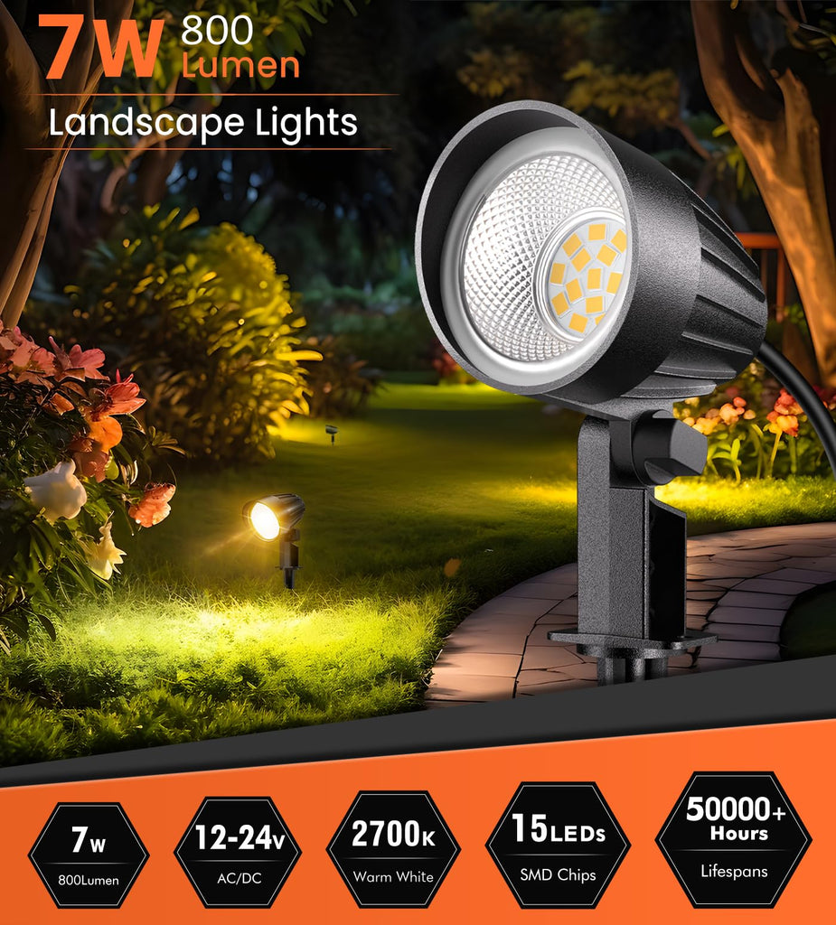7W Low Voltage Landscape Lighting 800LM 2700K LED Landscape Lights